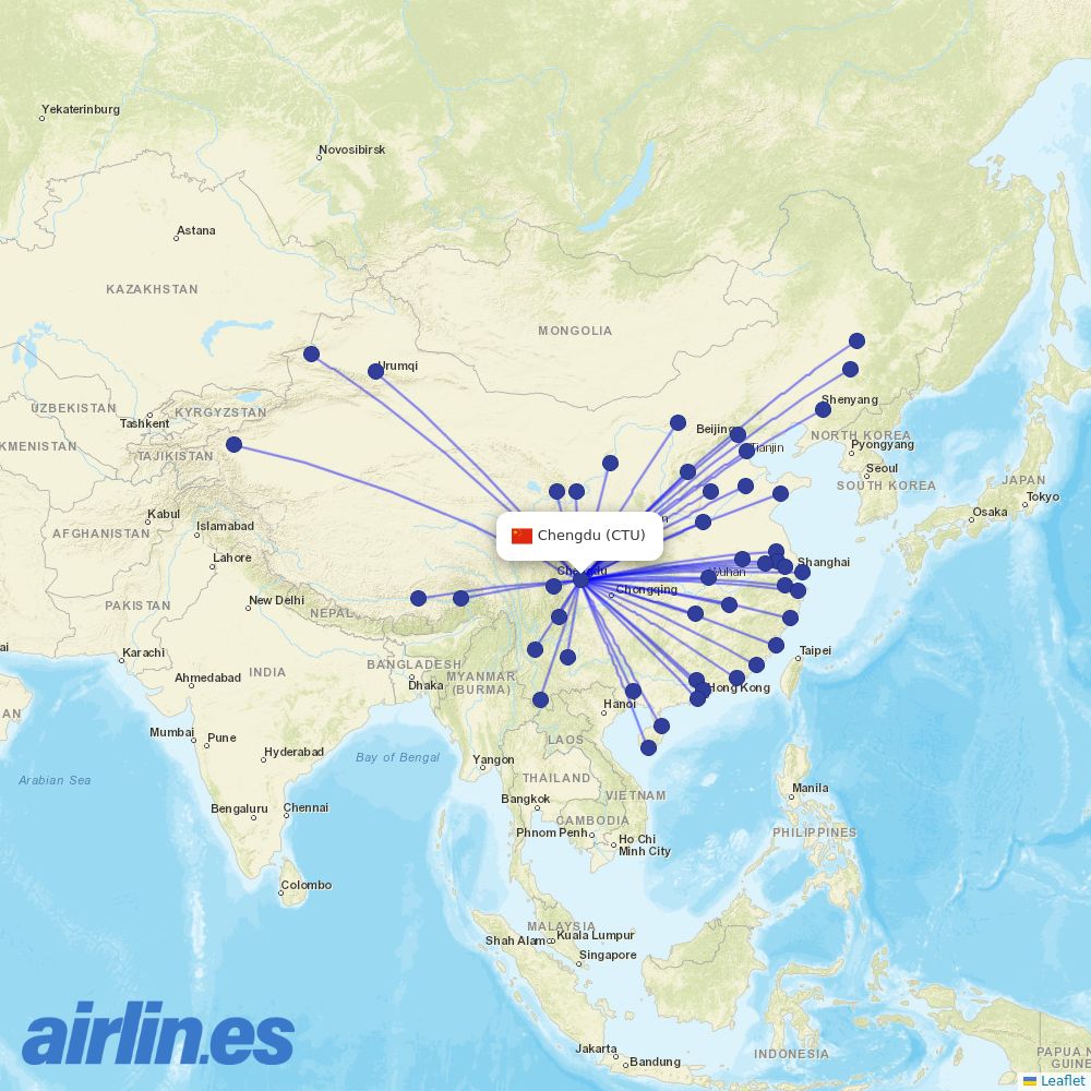 Sichuan Airlines at CTU route map