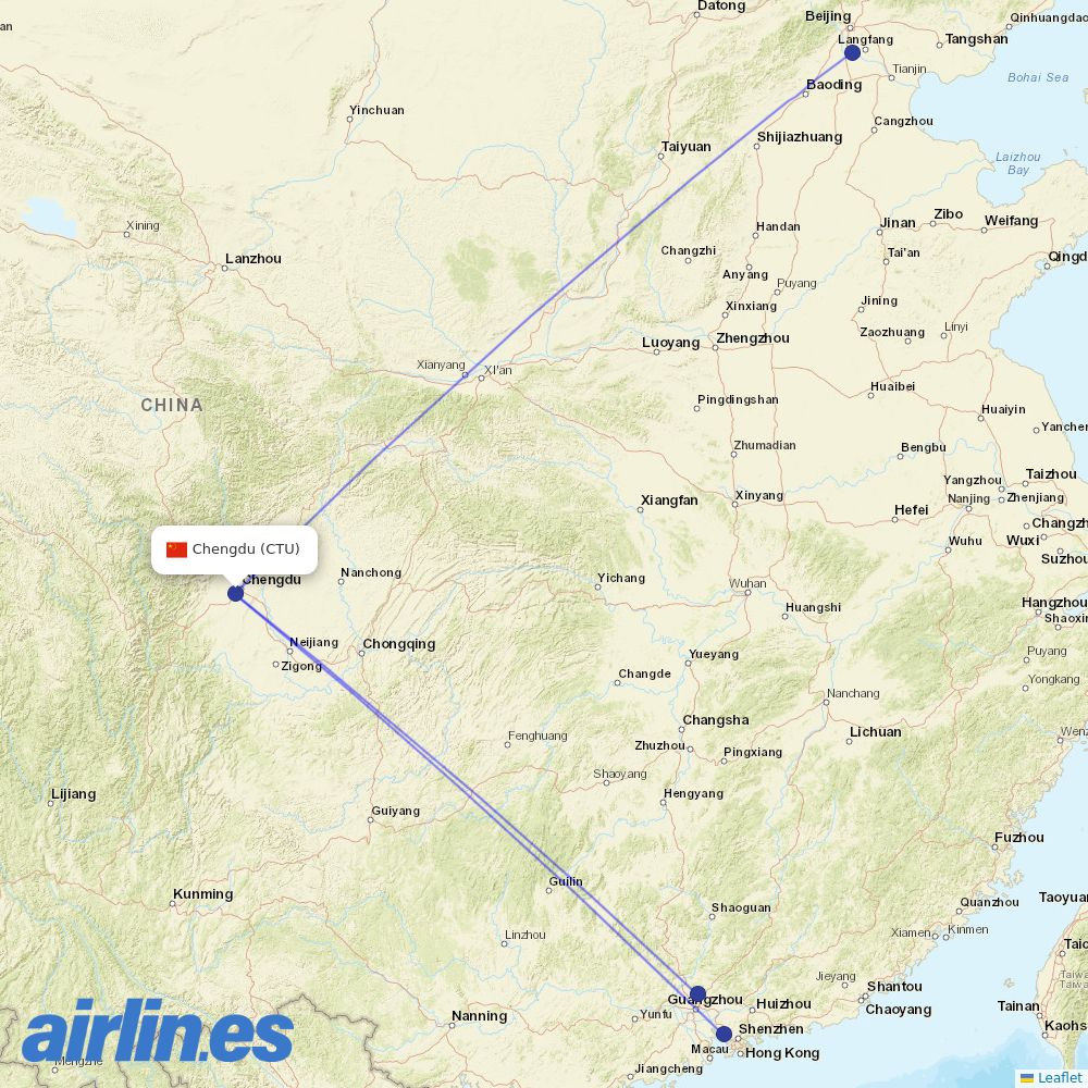 China Southern Airlines from Chengdu Shuangliu International Airport destination map