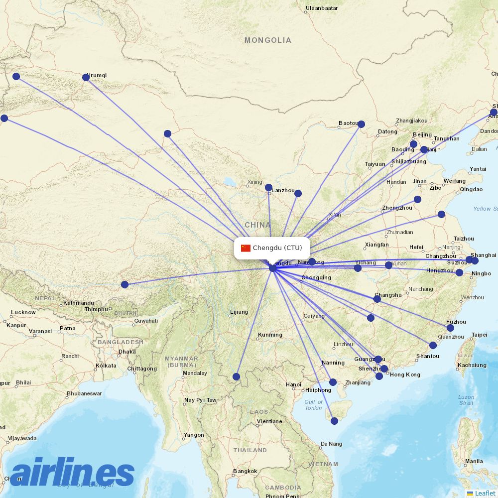 Chengdu Airlines at CTU route map