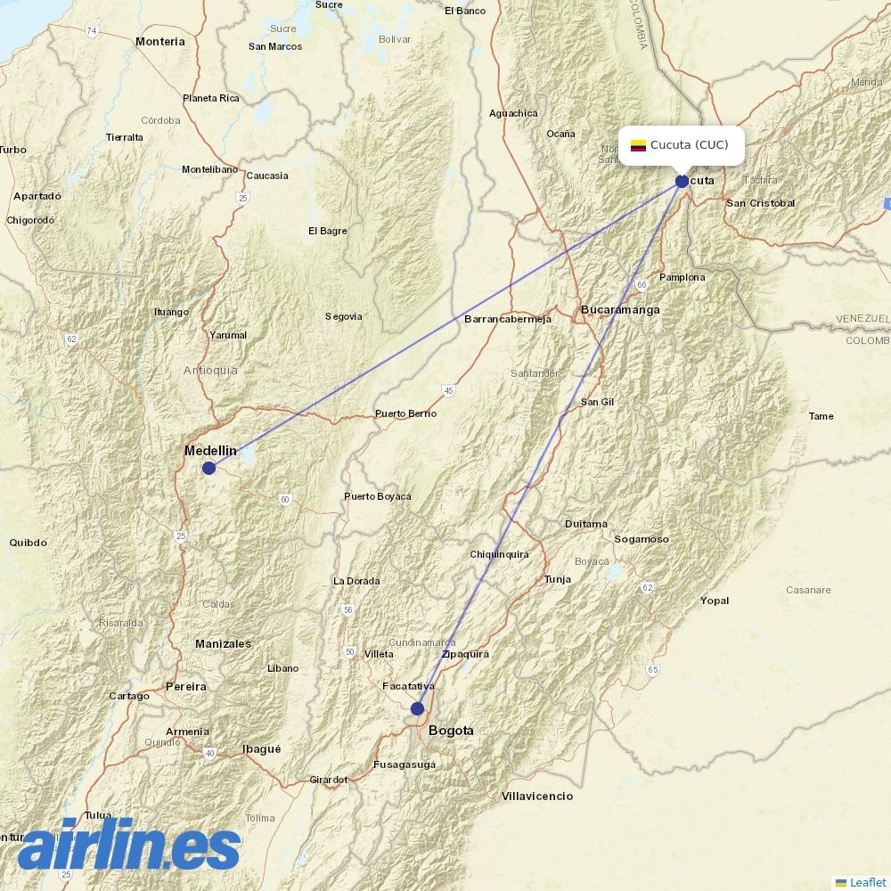 AVIANCA from Camilo Daza International Airport destination map