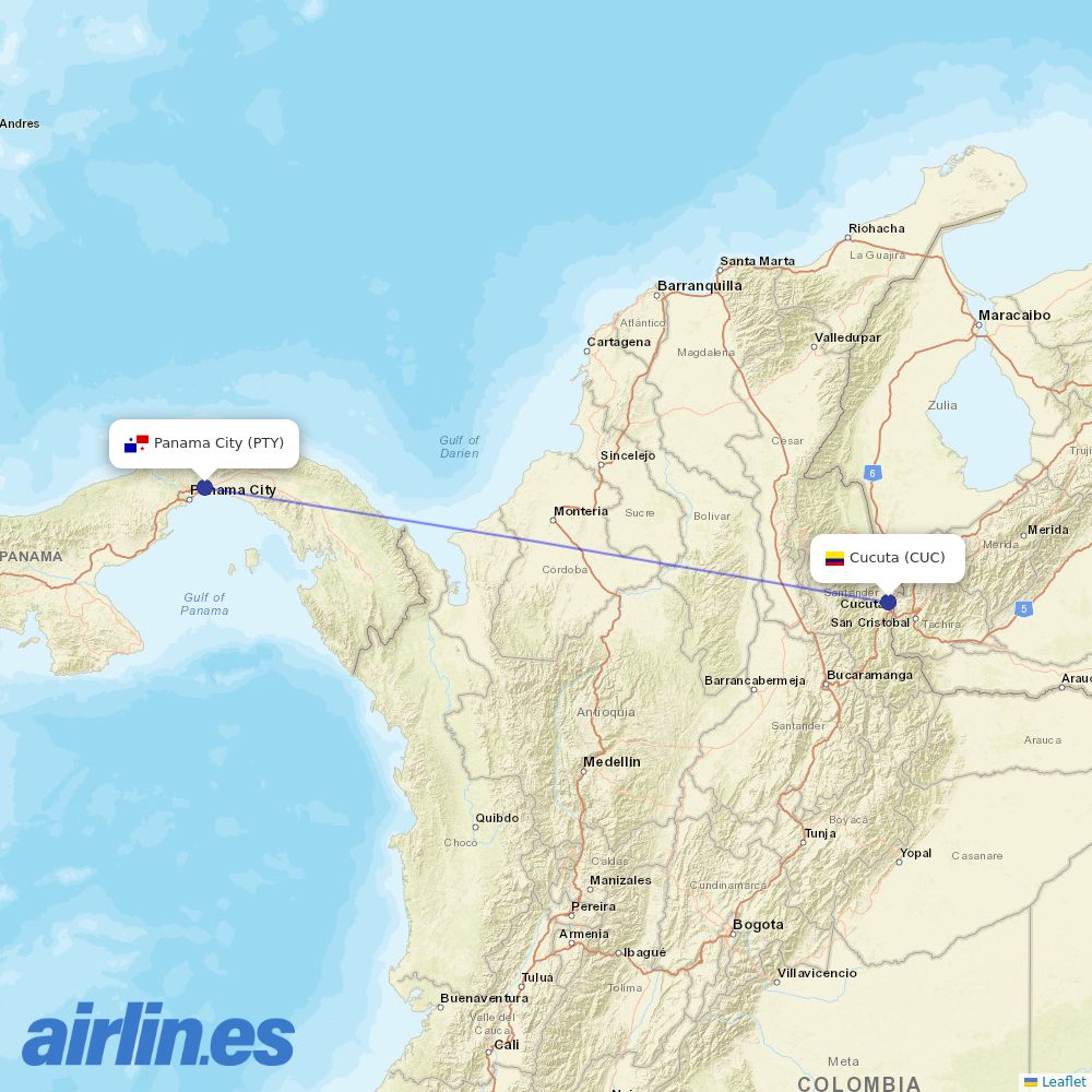 Copa Airlines from Camilo Daza International Airport destination map