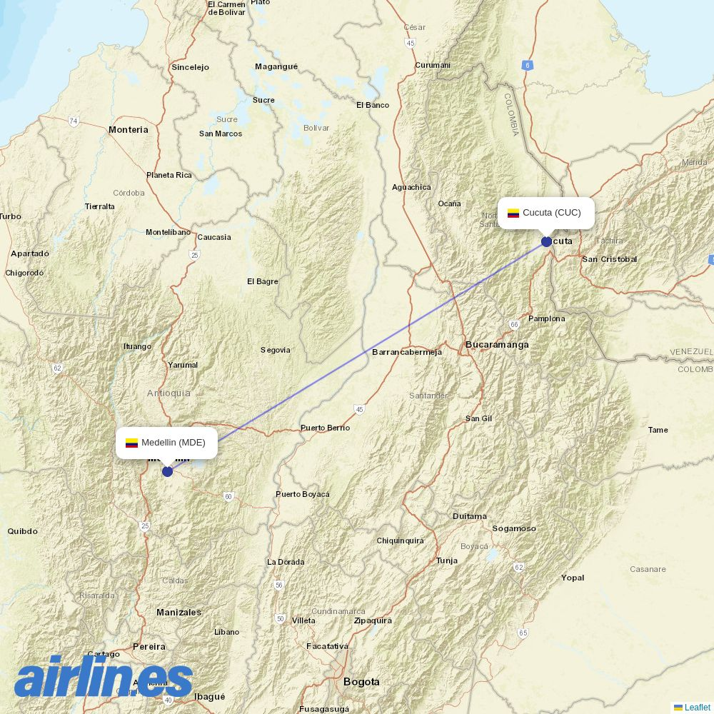 JetSMART from Camilo Daza International Airport destination map