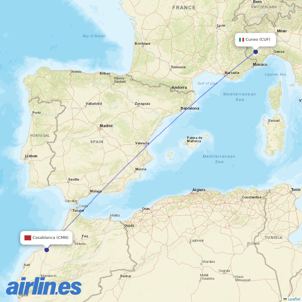 Air Arabia Maroc from Levaldigi destination map