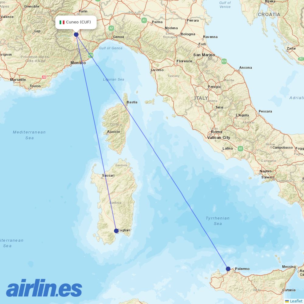 Ryanair from Levaldigi destination map
