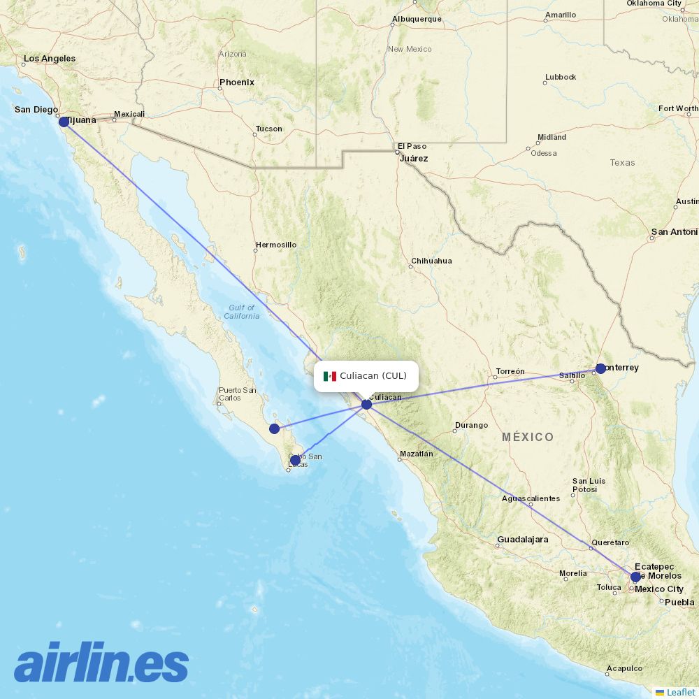 VivaAerobus from Culiacan International destination map