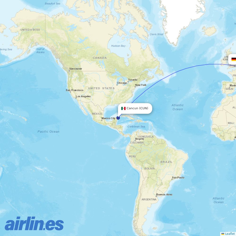 Discover Airlines from Cancun International Airport destination map