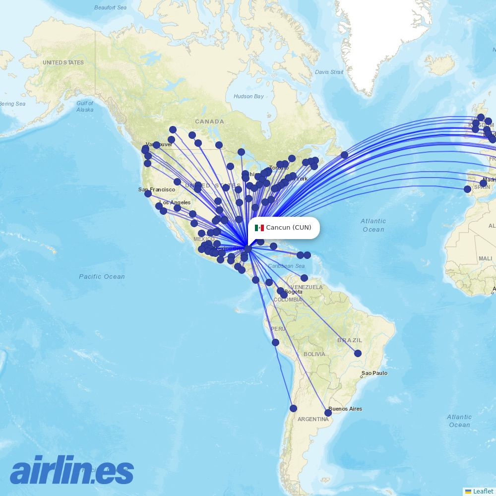 Arajet at CUN route map