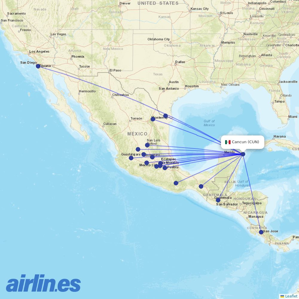 Volaris at CUN route map