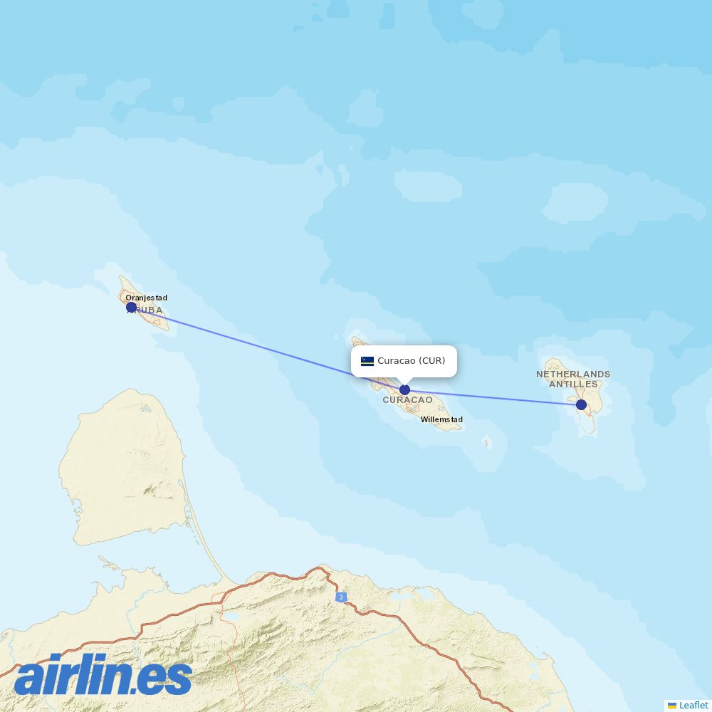 Divi Divi Air from Hato destination map