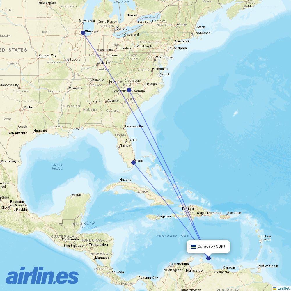 American Airlines from Hato destination map