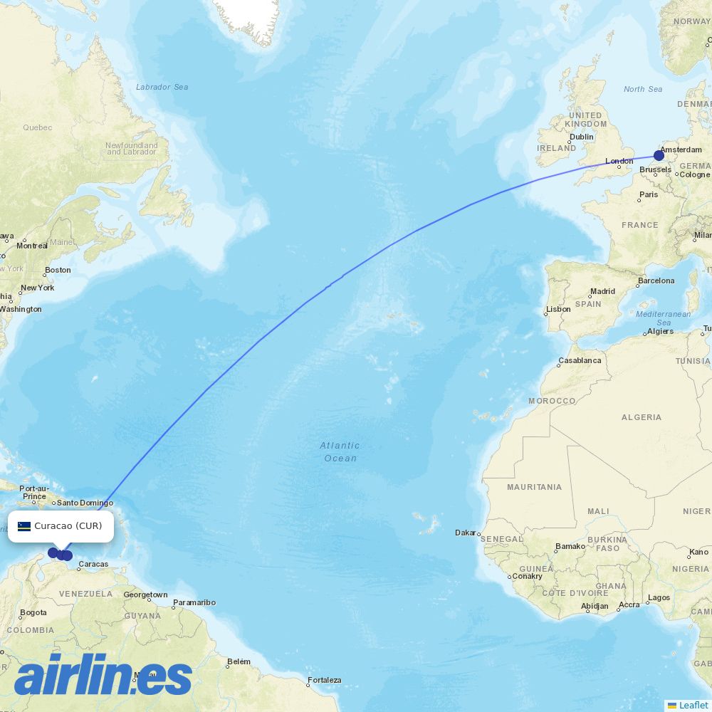TUIfly Netherlands at CUR route map