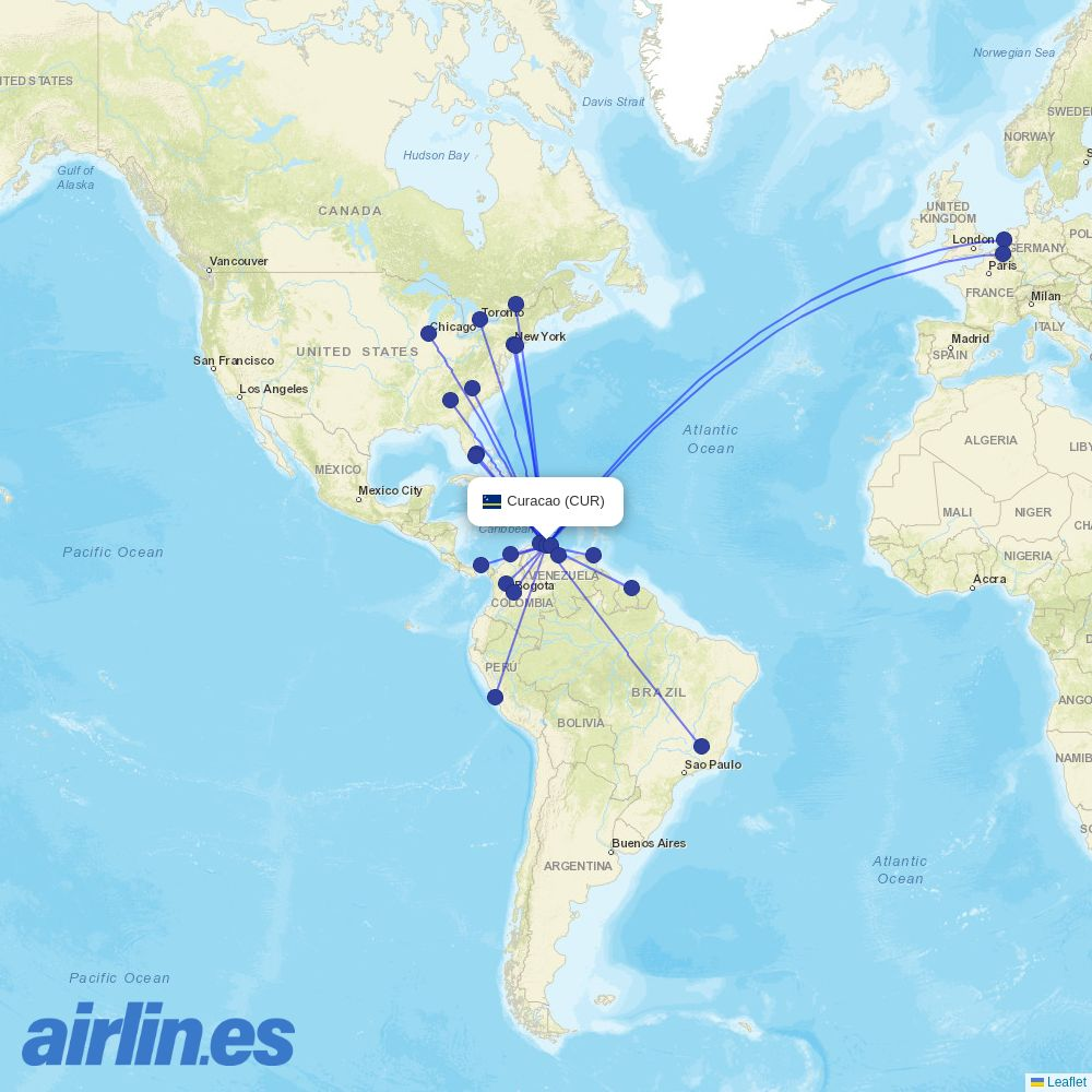 LASER Airlines at CUR route map