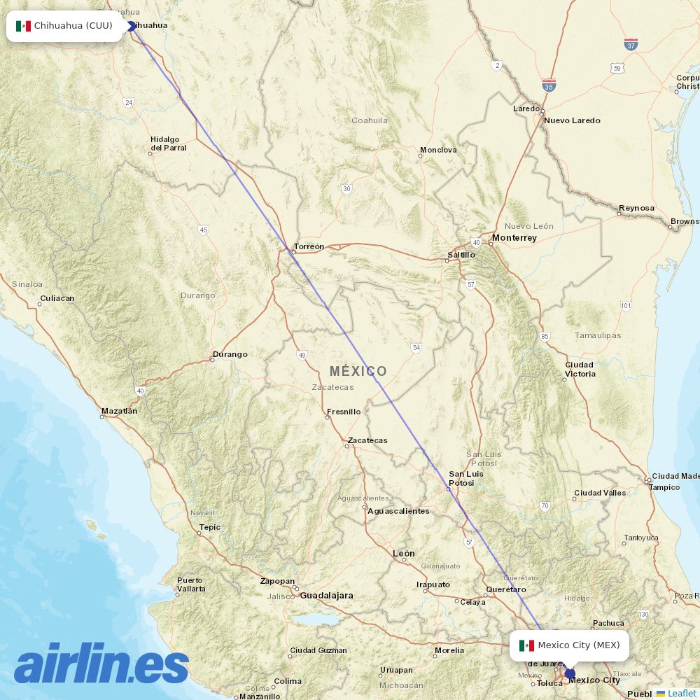 Aeromexico from Gen Fierro Villalobos Airport destination map