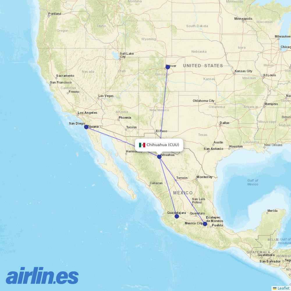 Volaris from Gen Fierro Villalobos Airport destination map