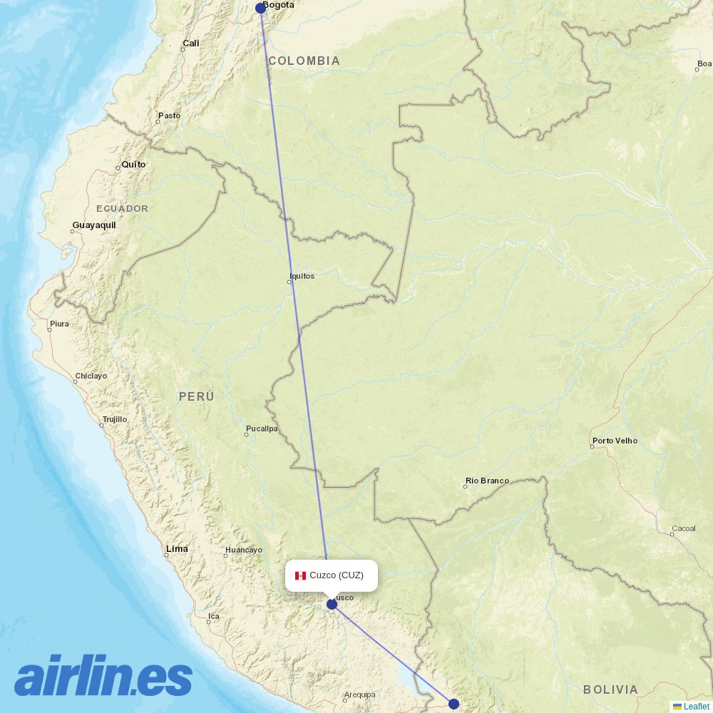 AVIANCA from Velazco Astete destination map