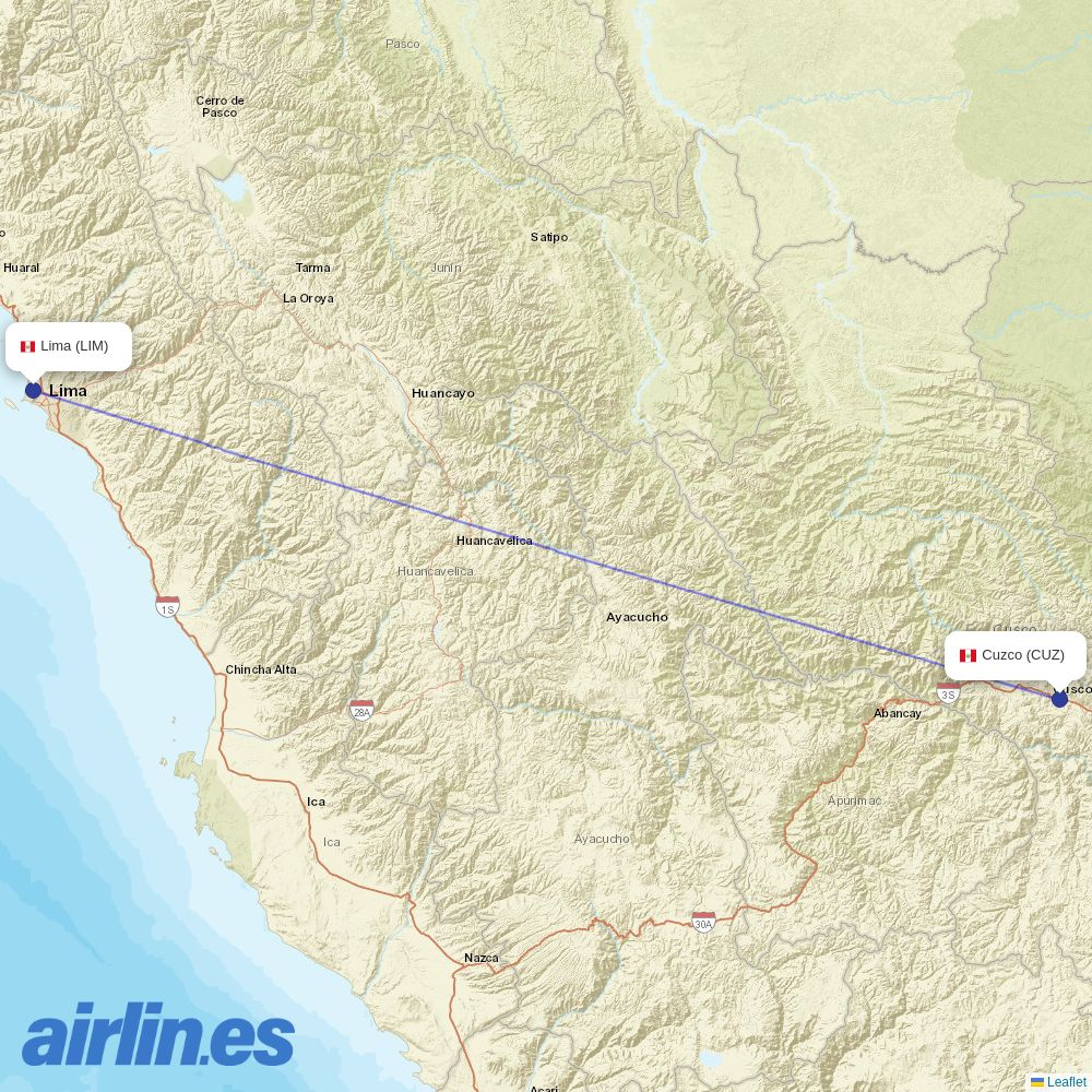 JetSMART from Velazco Astete destination map