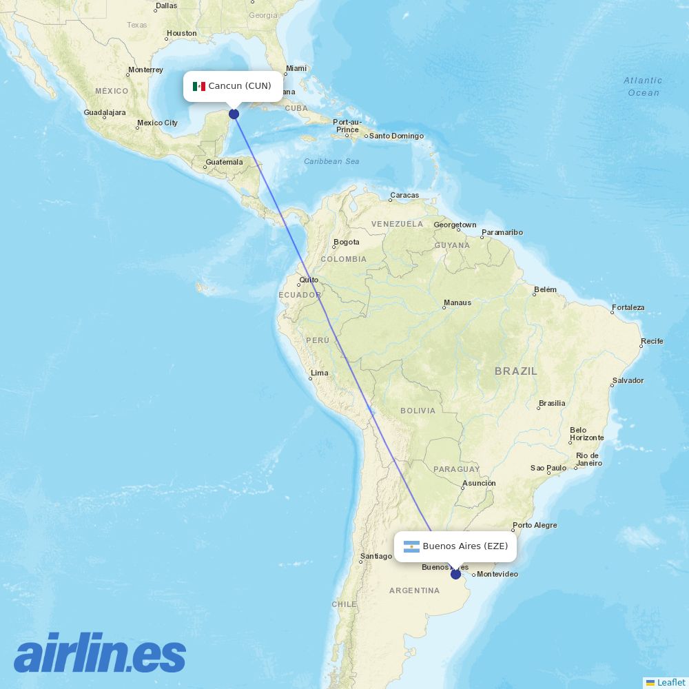 Aerolineas Argentinas from Afonso Pena destination map