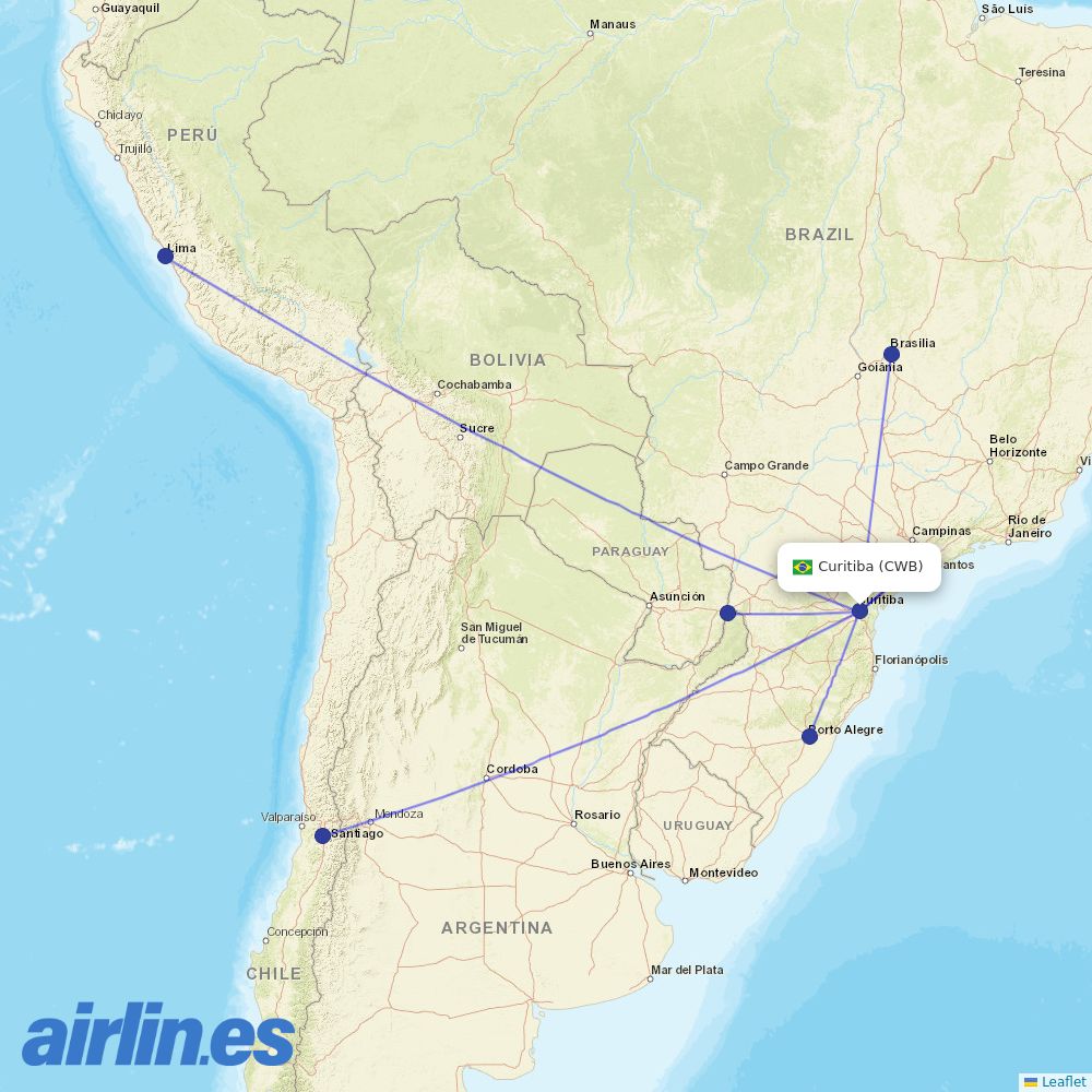 LATAM Airlines from Afonso Pena destination map