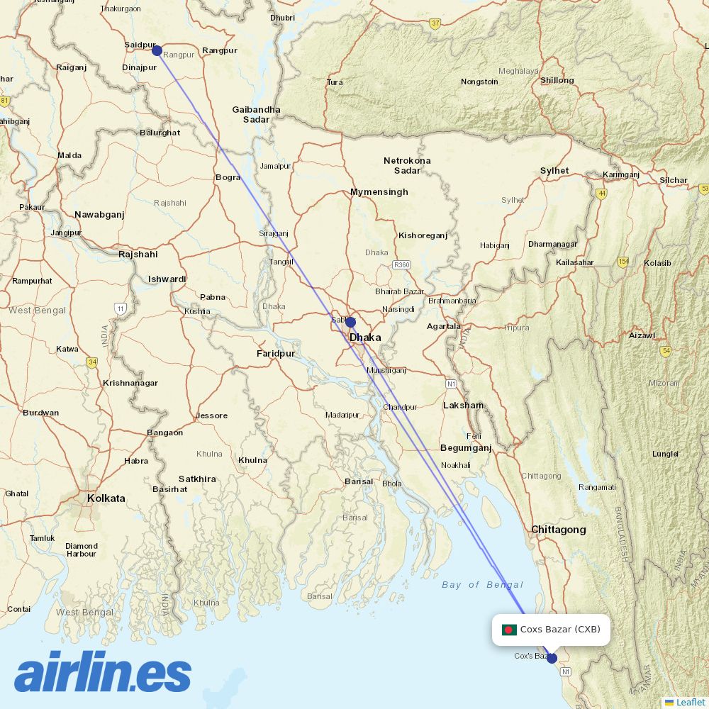 Biman at CXB route map
