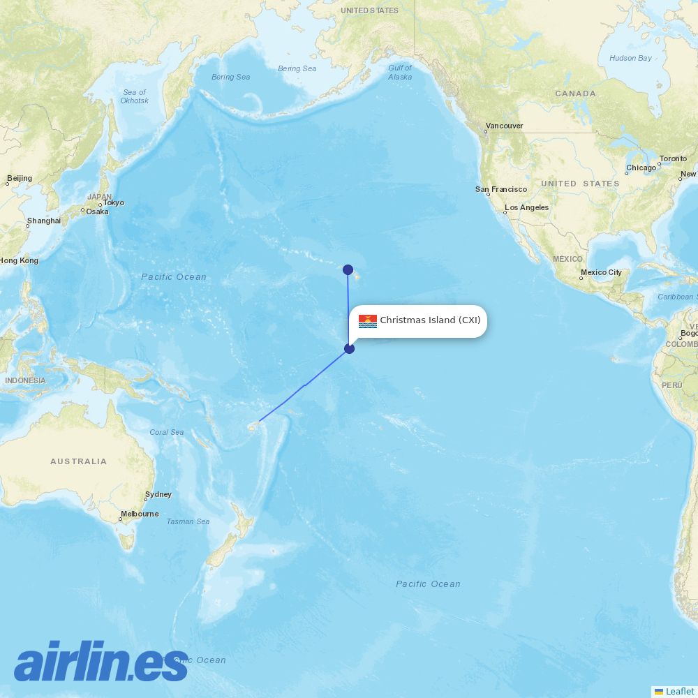 Fiji Airways from Christmas Island Airport destination map