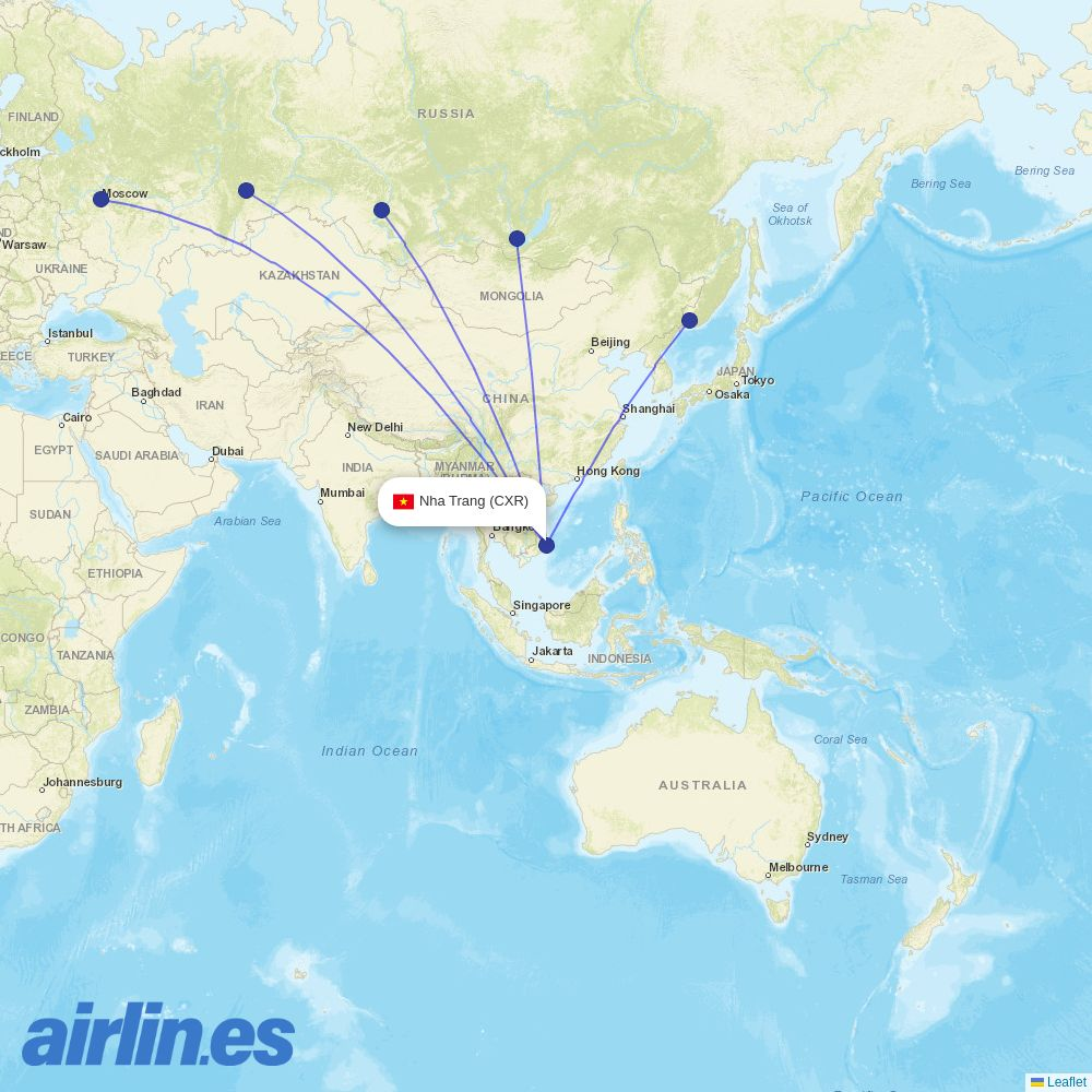 Aeroflot from Cam Ranh Airport destination map