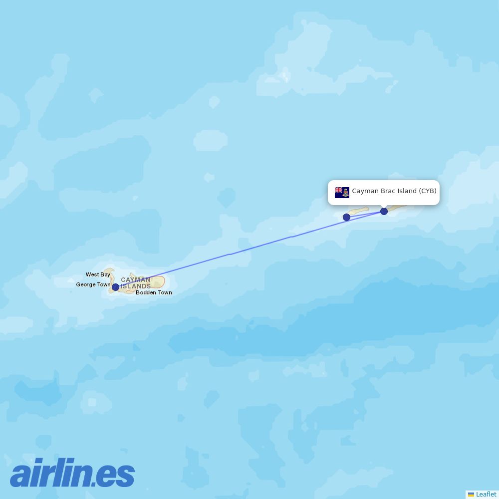 Cayman Airways at CYB route map