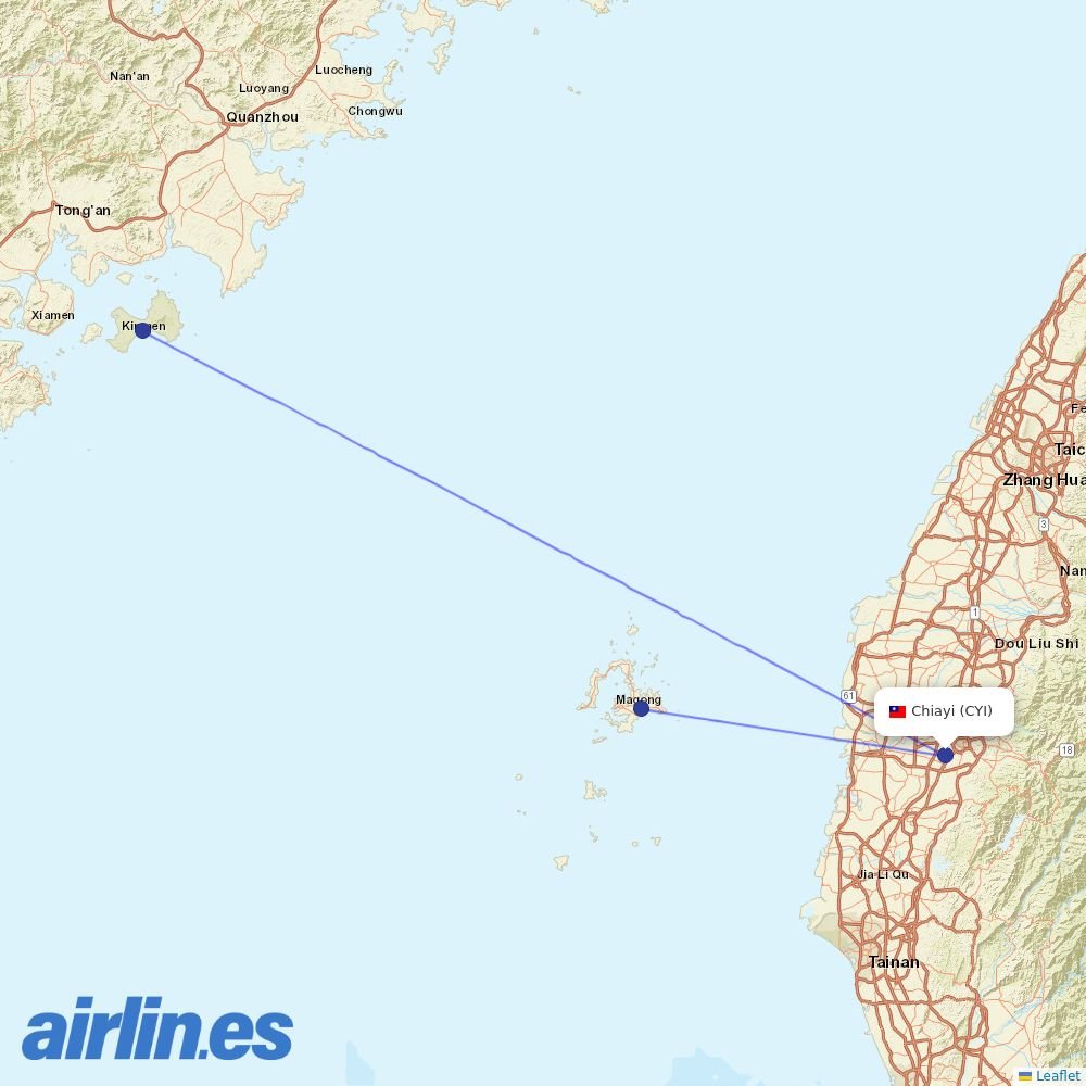 UNI Air at CYI route map