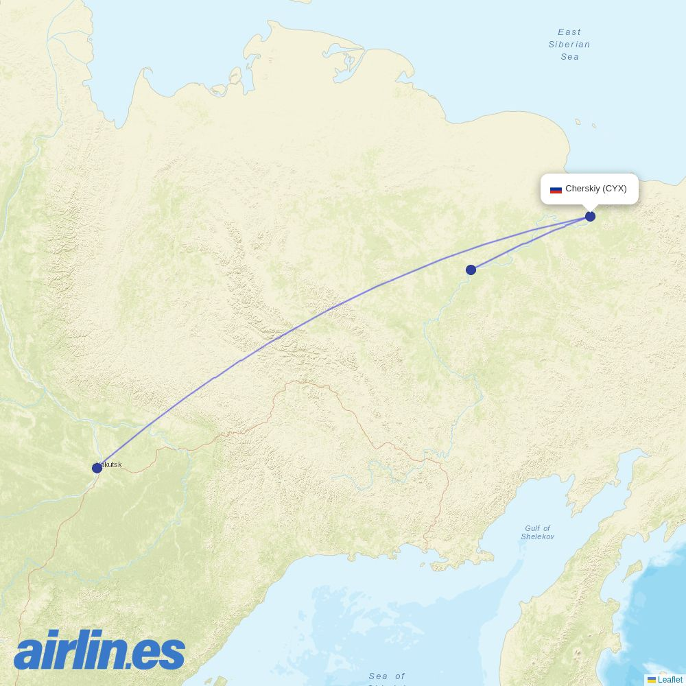 Yakutia at CYX route map