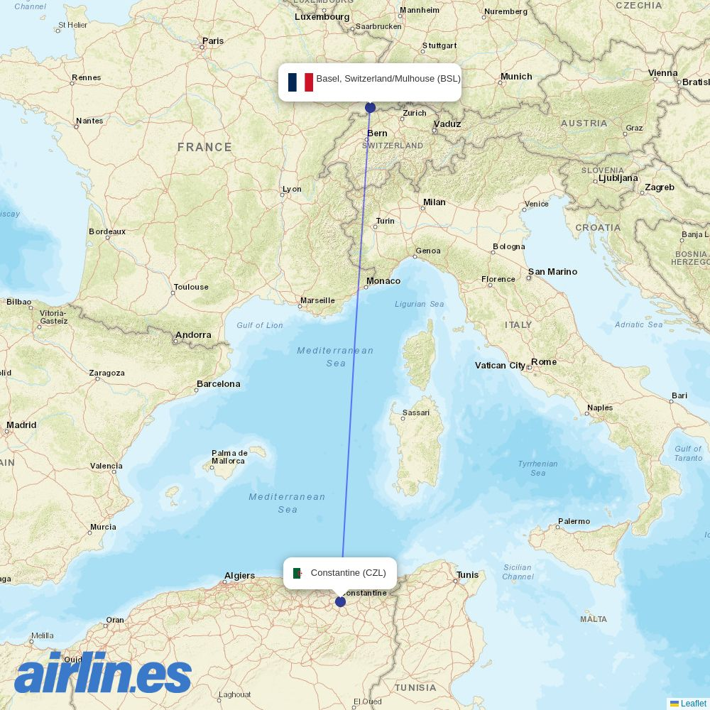 ASL Airlines France from Mohamed Boudiaf International destination map