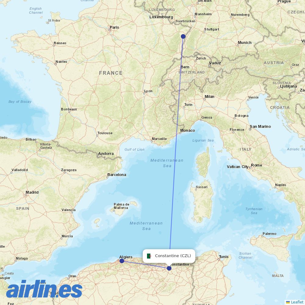 Tassili Airlines from Mohamed Boudiaf International destination map