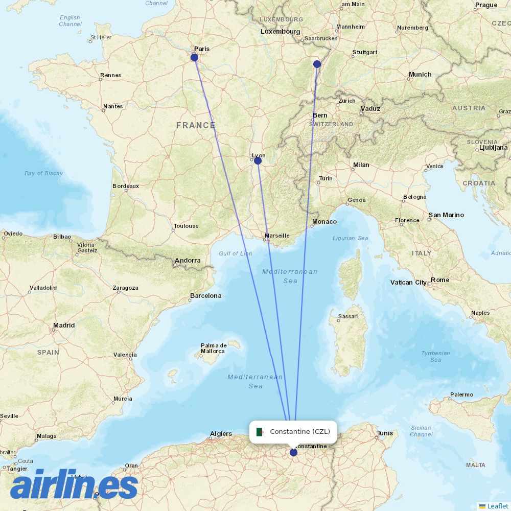 Transavia France from Mohamed Boudiaf International destination map