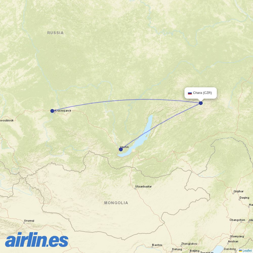 IrAero from Chara Airport destination map