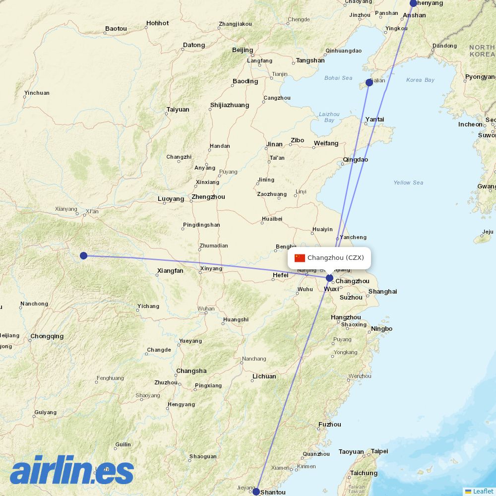 Spring Airlines from Changzhou destination map