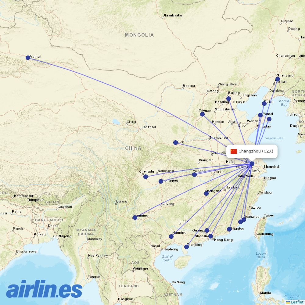 China Eastern Airlines from Changzhou destination map