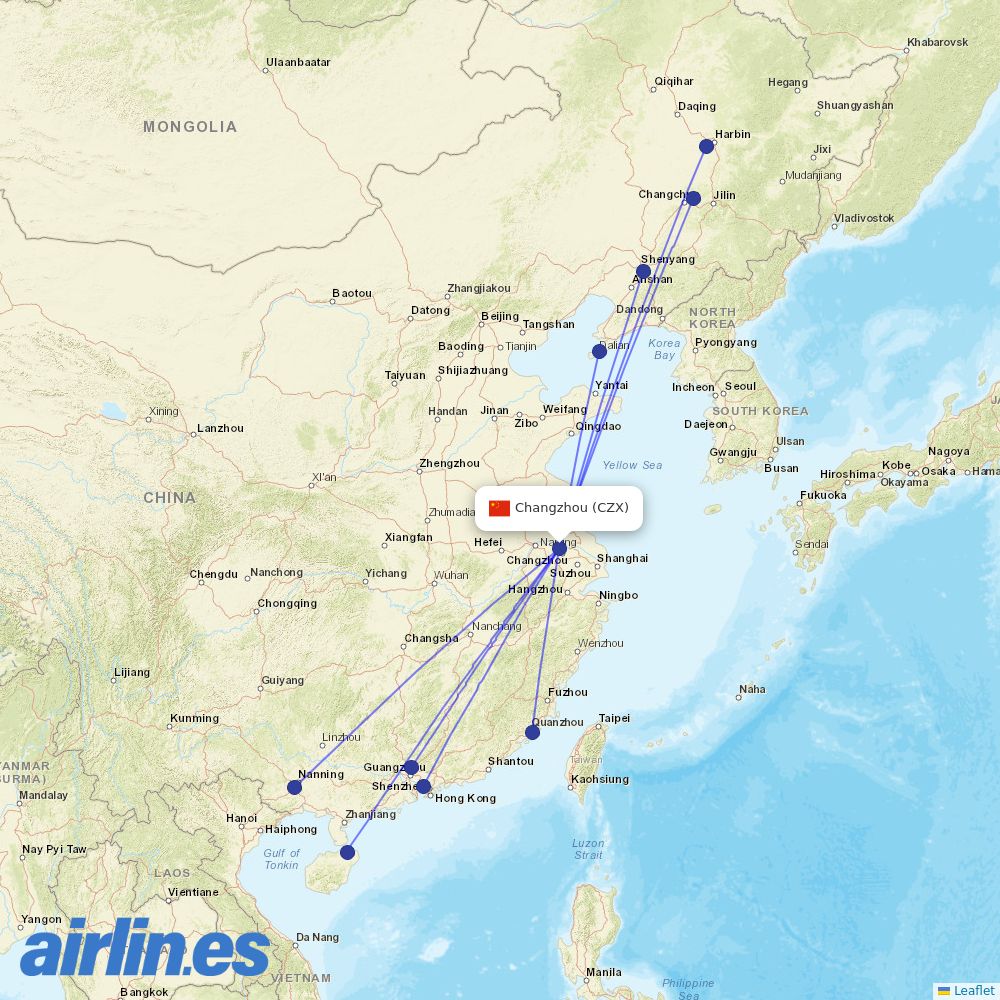 Shenzhen Airlines from Changzhou destination map