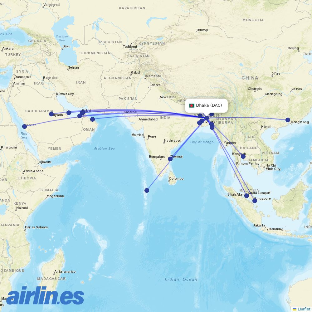 US-Bangla Airlines from Zia International destination map