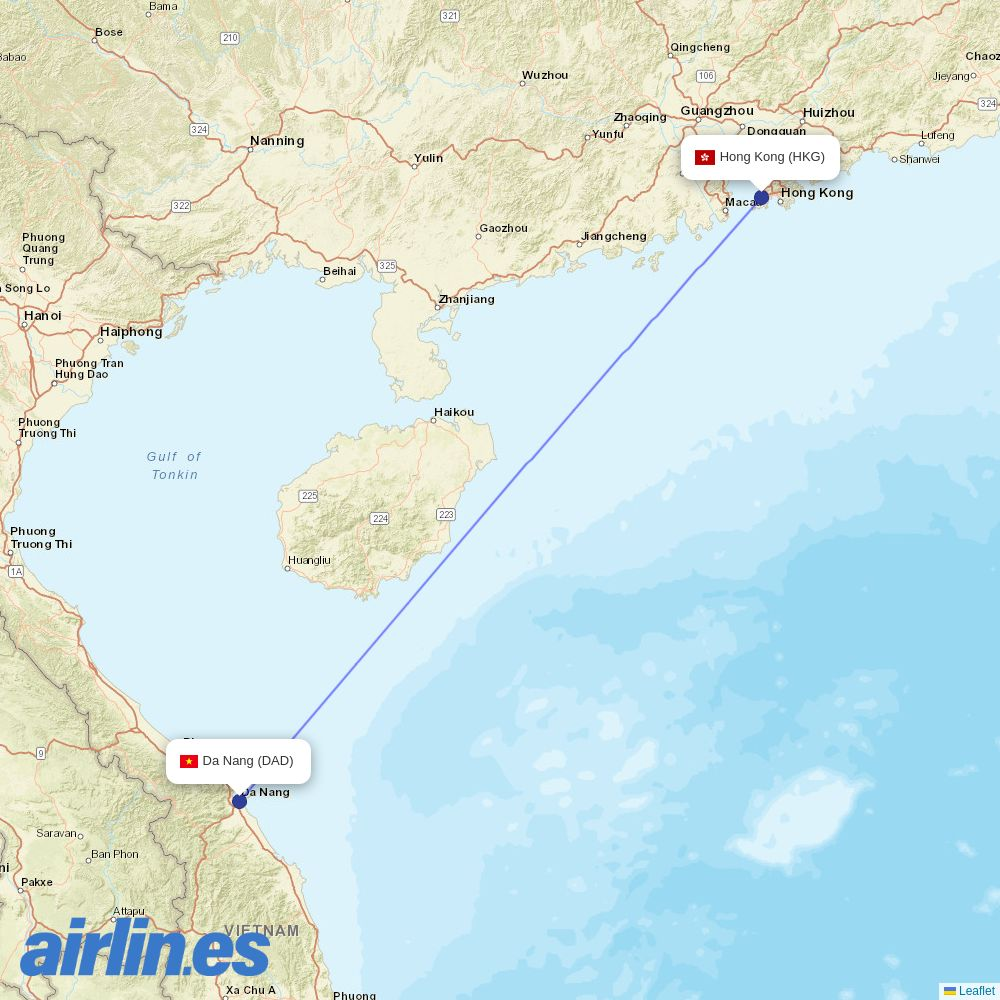 Hong Kong Airlines at DAD route map