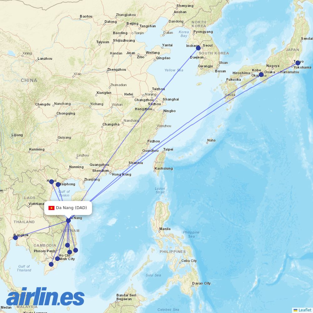 Vietnam Airlines from Da Nang destination map