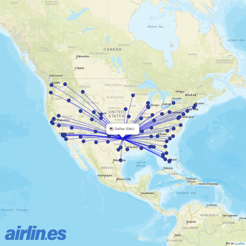 Southwest at DAL route map