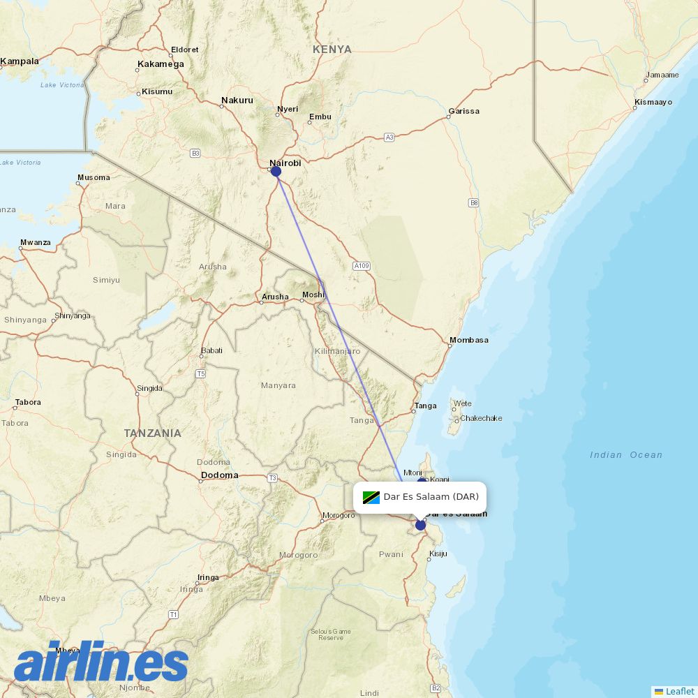 Kenya Airways at DAR route map