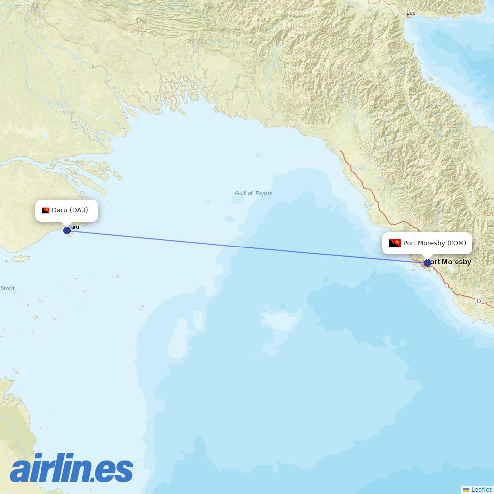 Air Niugini from Daru destination map