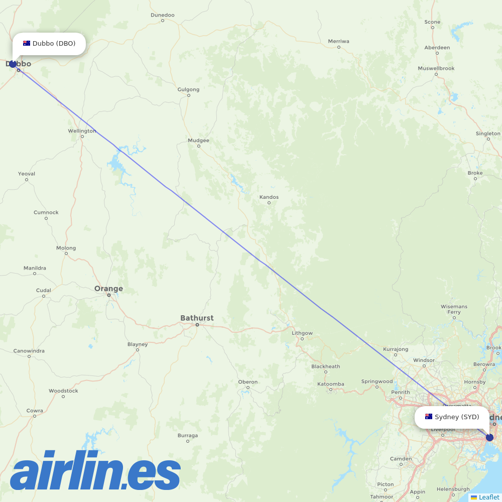 Qantas from Dubbo City Regional Airport destination map
