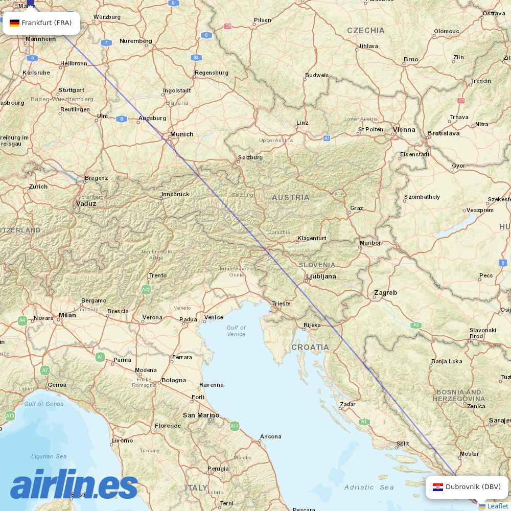 Discover Airlines from Dubrovnik Airport destination map