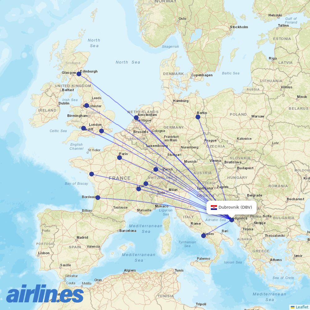 easyJet from Dubrovnik Airport destination map