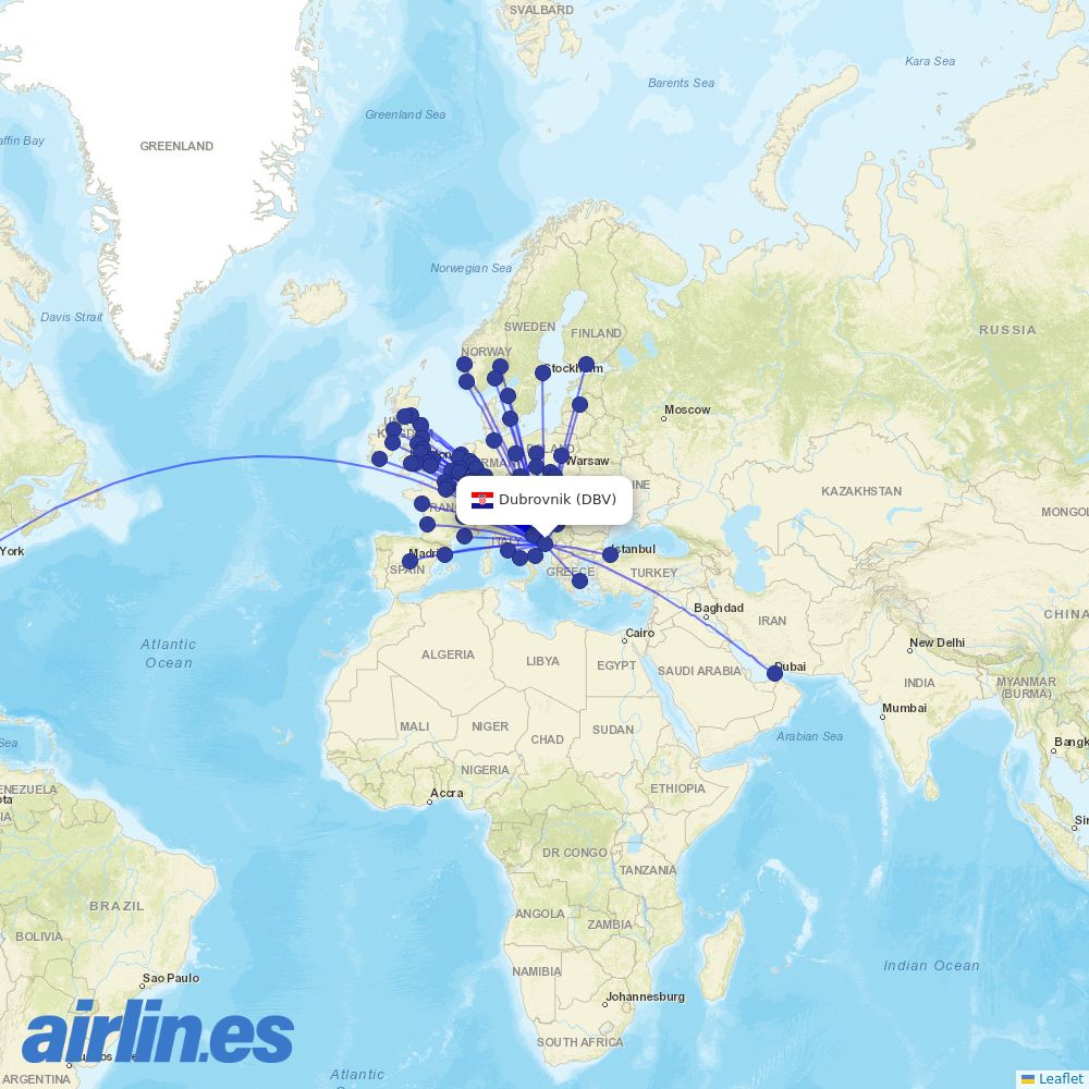 Volotea from Dubrovnik Airport destination map