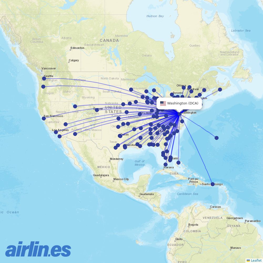 Alaska Airlines from Ronald Reagan Washington National destination map