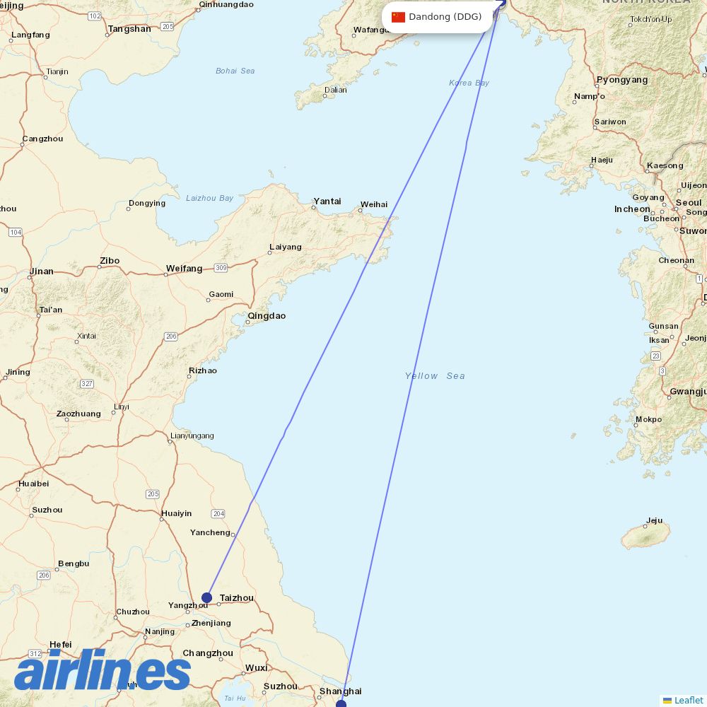China Southern Airlines from Dandong destination map