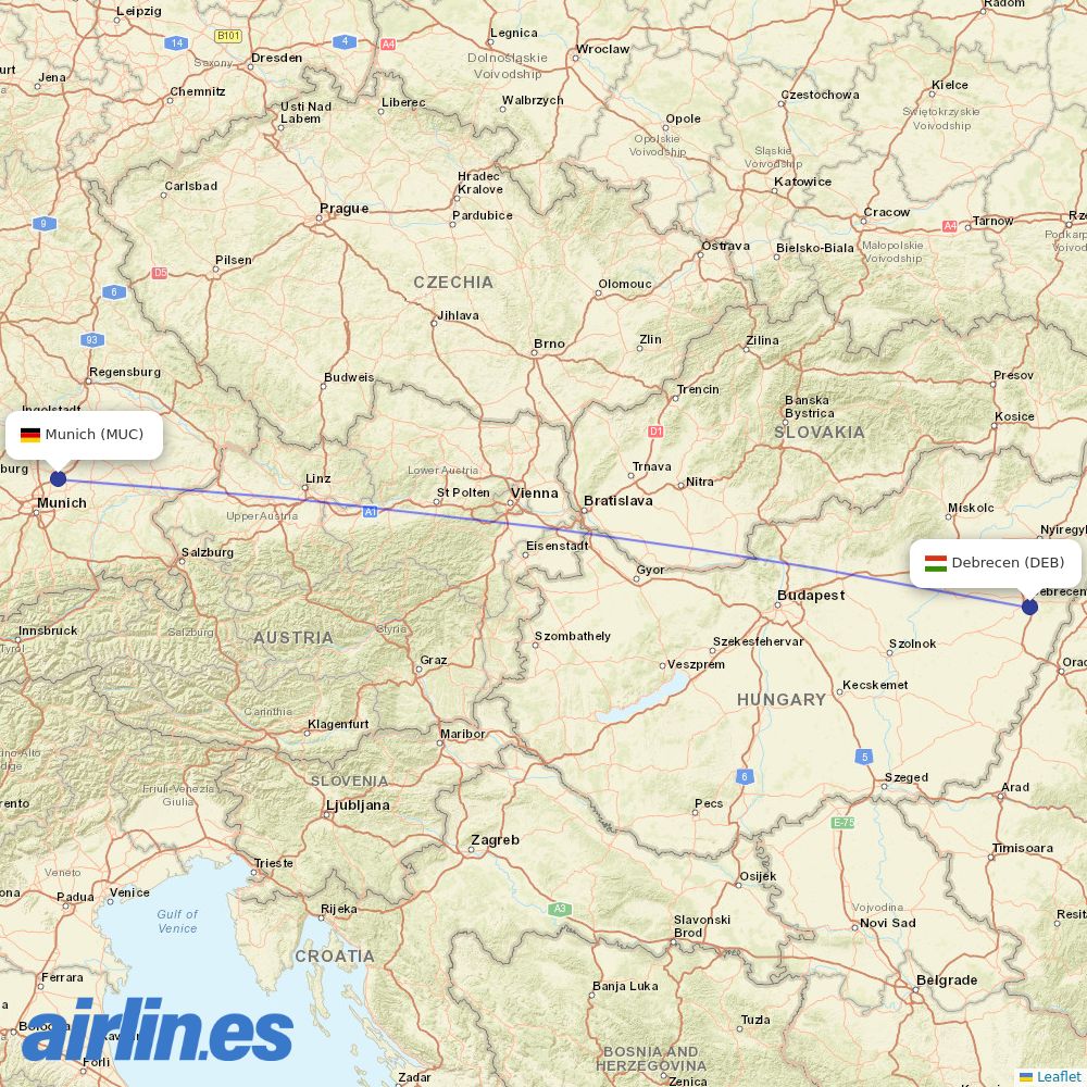 Lufthansa from Debrecen Airport destination map