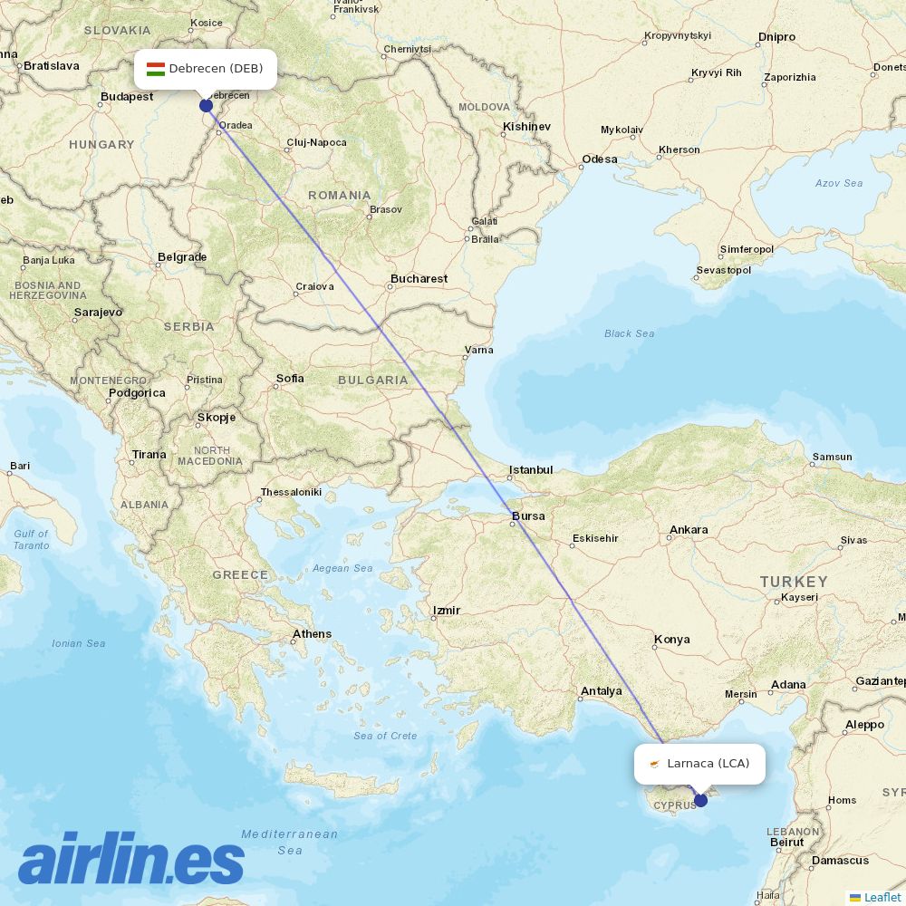Wizz Air from Debrecen Airport destination map
