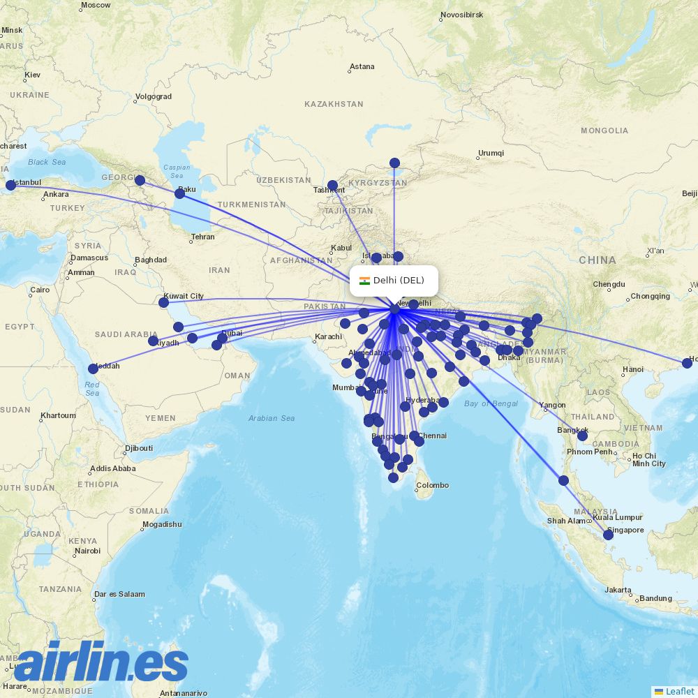 IndiGo at DEL route map